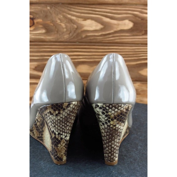 Ann Taylor Sz 7 M Brown Open Toe Wedge Synthetic - Picture 5 of 7